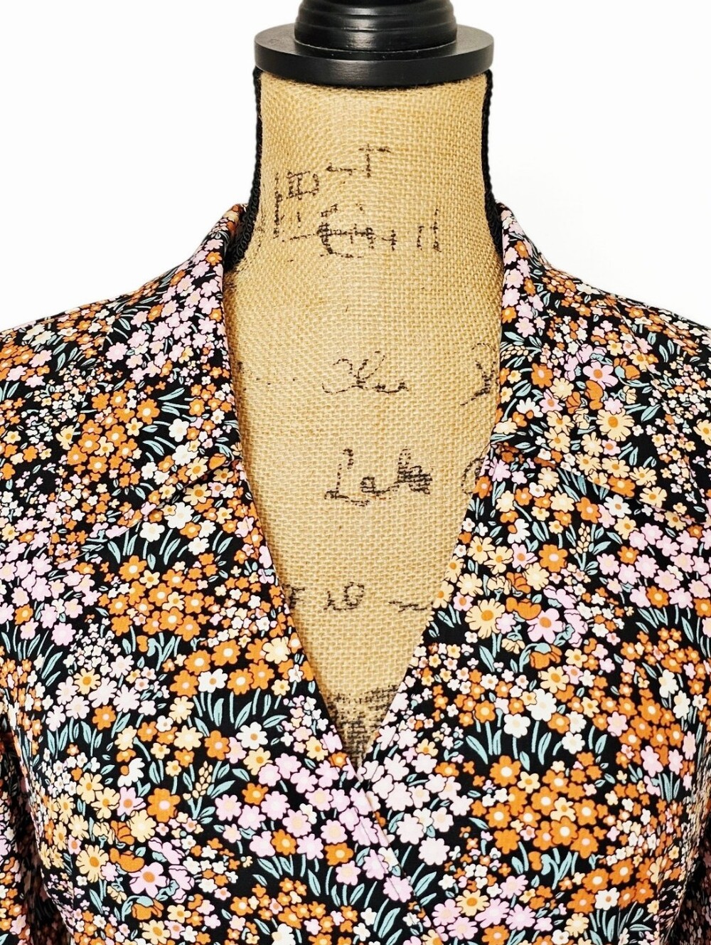 & Other Stories Retro Long Sleeve Tie Waist Floral Wrap Mini Dress, Size 4 - Picture 4 of 9